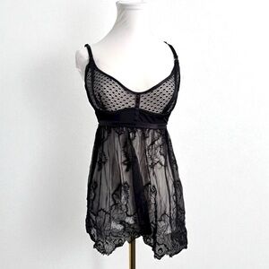 Whimsigoth Black Lace Babydoll Lingerie Top | Romantic Gothic Mesh Slip S